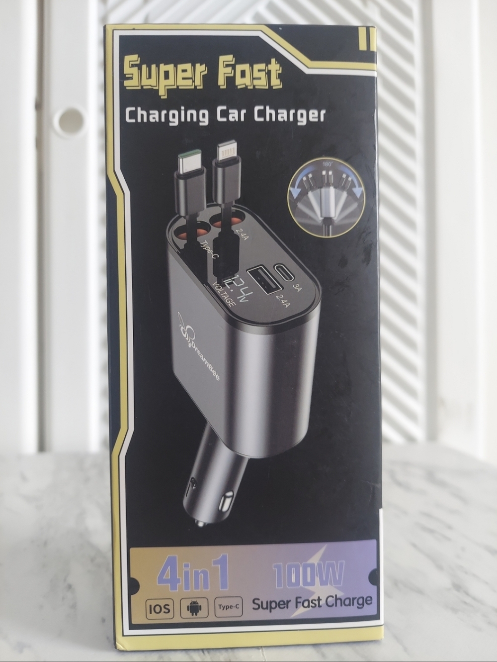 Dream Bee Super Fast Charging Car Charger 4in 1. Apple Cable+Type C 100W